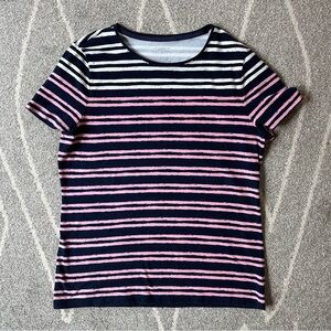 Talbots Navy and Pink Striped Short Sleeve Crew Neck Tee